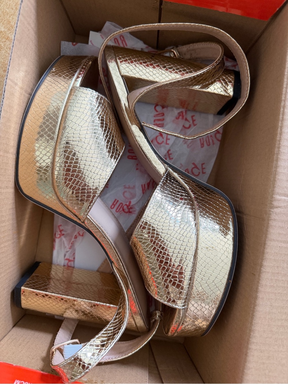Gold Metallic Platform Sandals with Ankle Strap